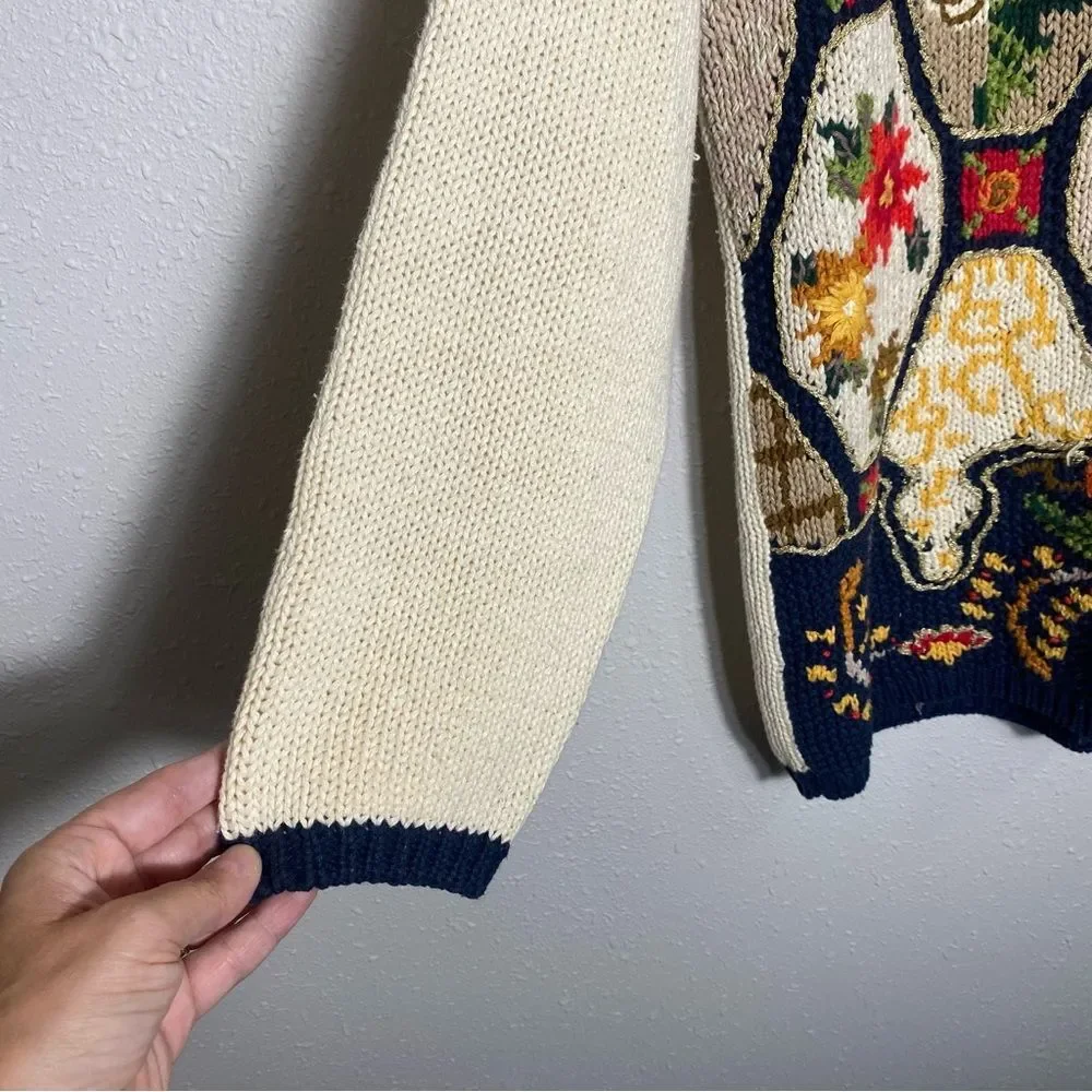 Vintage 1990's White Stag Fall Knit Patchwork Sweater Women's Size Small